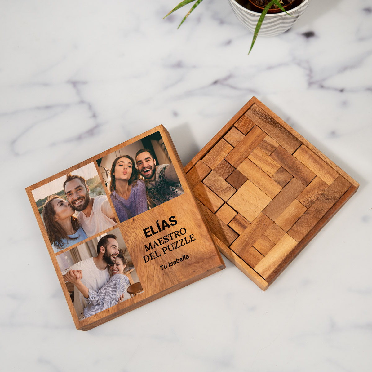 Regalos con fotos puzzle de madera personalizado con 3 fotos y texto