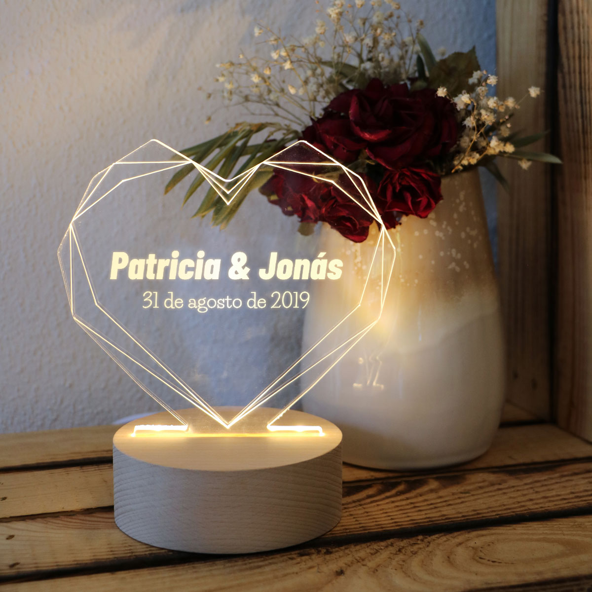 Regalos de Boda Lámpara de Corazón LED con foto personalizada